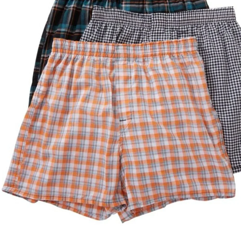 Orange and White Hanes Tagless Plaid Boxers